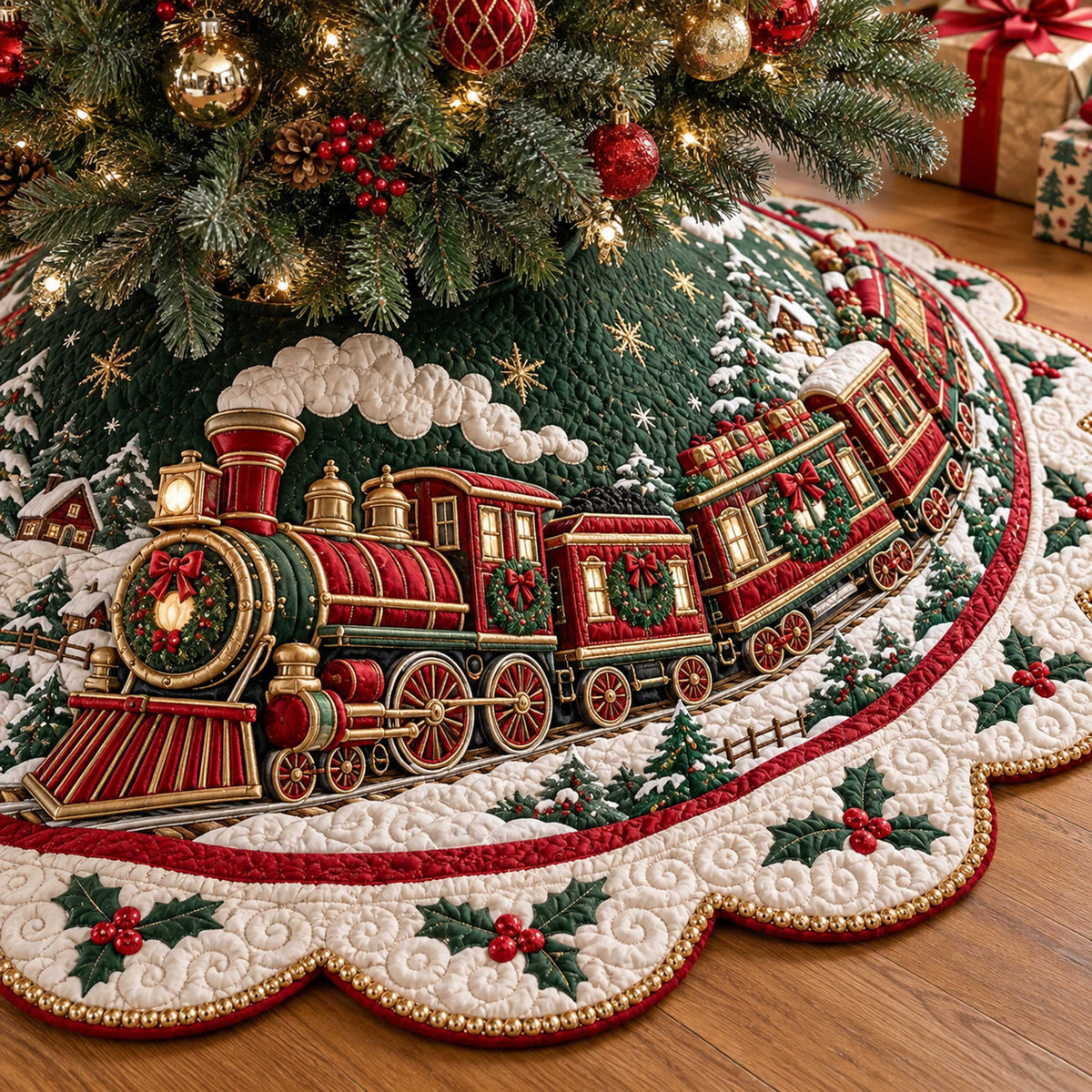 Christmas Railway Custom Shape Christmas Quilted Tree Skirt TZL0TD130