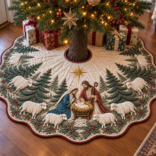 Christmas Shepherds Custom Shape Christmas Quilted Tree Skirt TZL0TV065