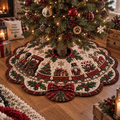 Christmas Train Circle Custom Shape Christmas Quilted Tree Skirt TZL0DV168