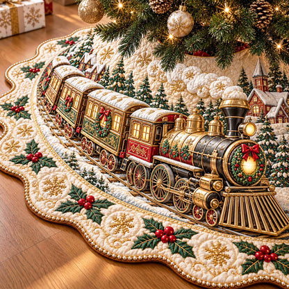 Christmas Train Custom Shape Christmas Quilted Tree Skirt TZL0TD123