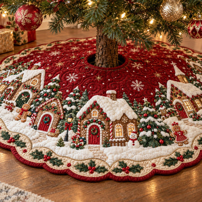 Christmas Village Custom Shape Christmas Quilted Tree Skirt TZL0TV114