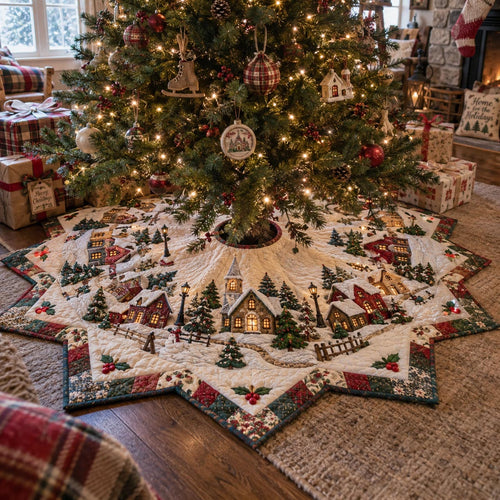 Christmas Village Star Custom Shape Christmas Quilted Tree Skirt TZL0DV171