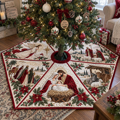 Christmas in Bethlehem Custom Shape Christmas Quilted Tree Skirt TZL0PT0238