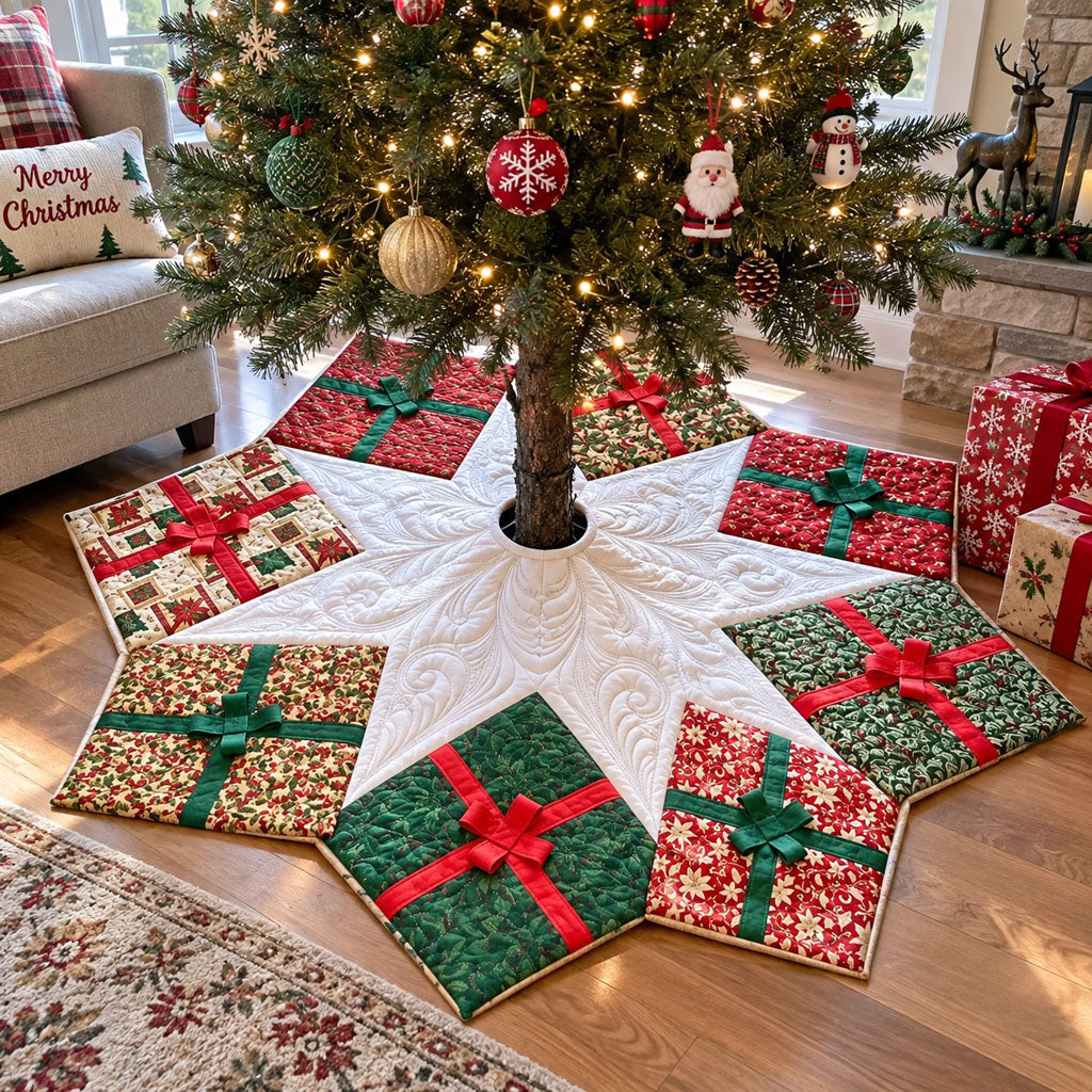 Classic Christmas Cheer Custom Shape Christmas Quilted Tree Skirt TZL0PT0287
