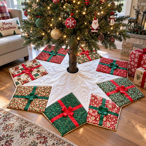 Classic Christmas Cheer Custom Shape Christmas Quilted Tree Skirt TZL0PT0287