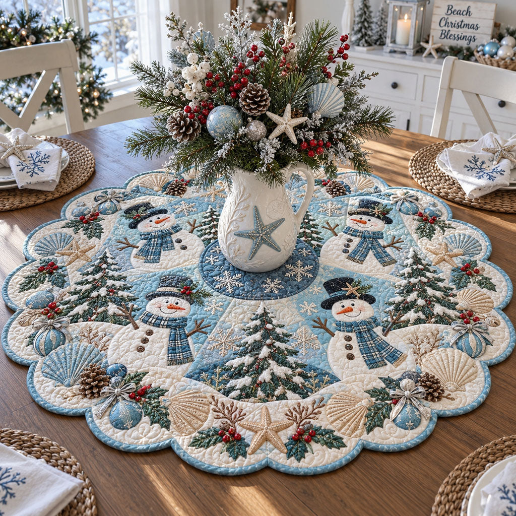 Coastal Snowman Christmas Custom Shape Quilted Table Topper TZL0PT0365