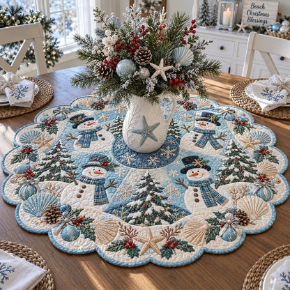 Coastal Snowman Christmas Custom Shape Quilted Table Topper TZL0PT0365