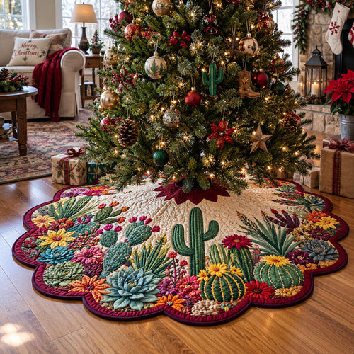 Colorful Desert Christmas Custom Shape Christmas Quilted Tree Skirt TZL0DV097