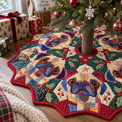 Colorful Pug Star Custom Shape Christmas Quilted Tree Skirt TZL0DV189