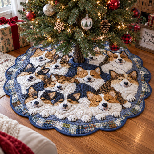 Corgi Dreams Custom Shape Christmas Quilted Tree Skirt TZL0PT0394