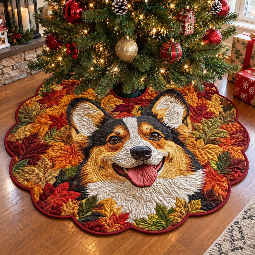 Corgi Snuggles Custom Shape Christmas Quilted Tree Skirt TZL0PT0396