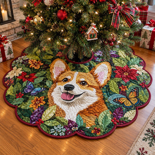 Corgi Wonderland Custom Shape Christmas Quilted Tree Skirt TZL0PT0397
