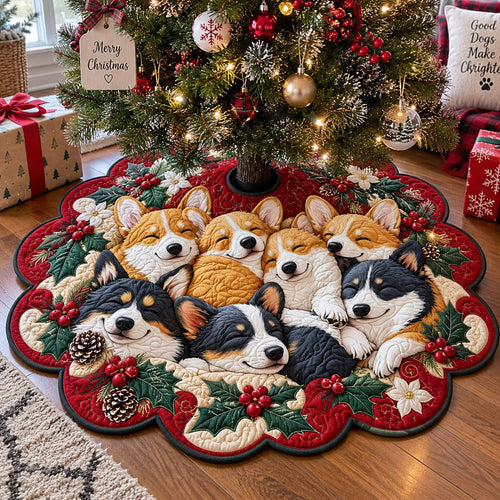 Cozy Corgi Custom Shape Christmas Quilted Tree Skirt TZL0PT0398
