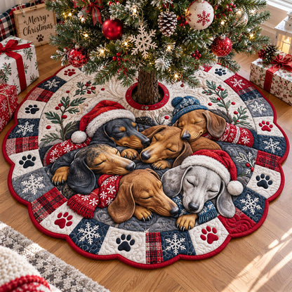 Cozy Doxie Custom Shape Christmas Quilted Tree Skirt TZL0PT0384