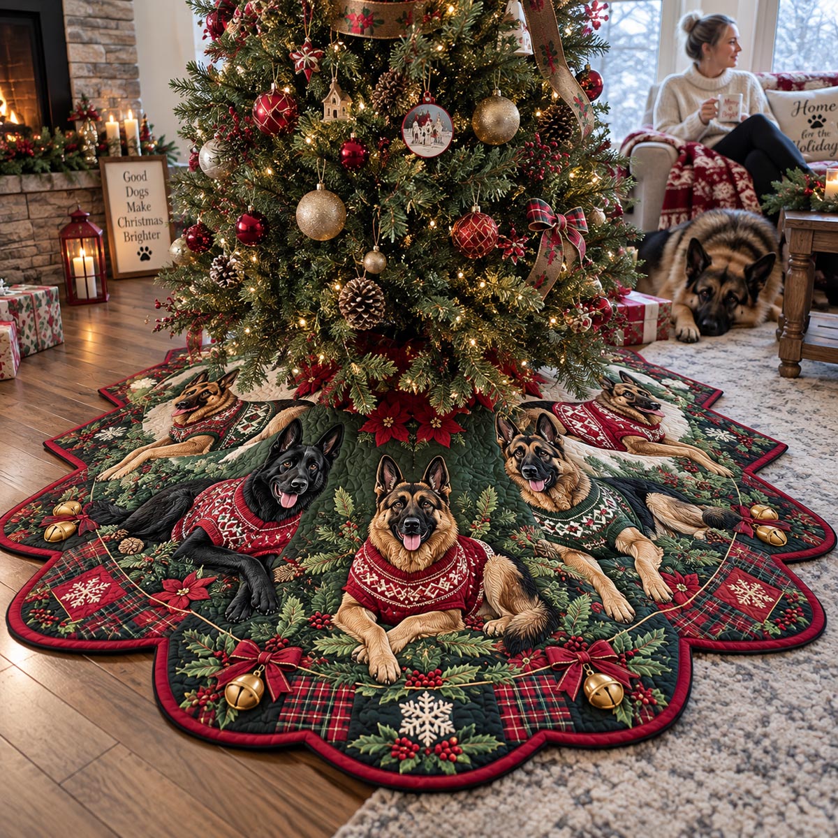 Cozy German Shepherd Custom Shape Christmas Quilted Tree Skirt TZL0DV145