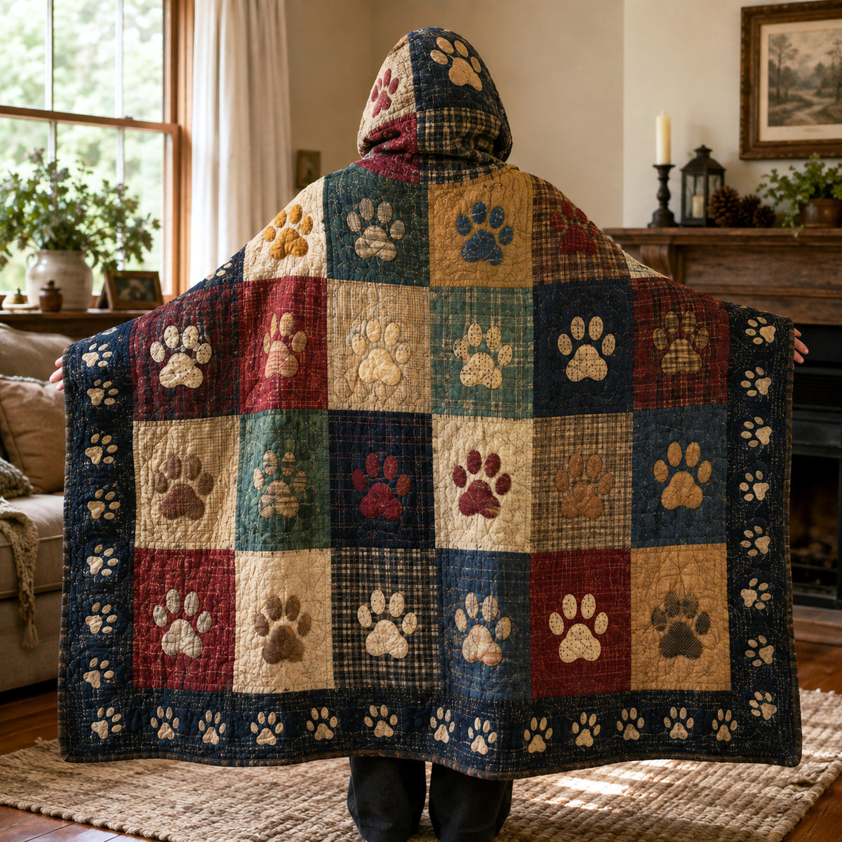 Cozy Pawprints Quilted Hooded Blanket TZL0TV016