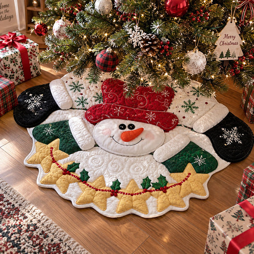 Cozy Snowman Christmas Custom Shape Christmas Quilted Tree Skirt TZL0PT0288