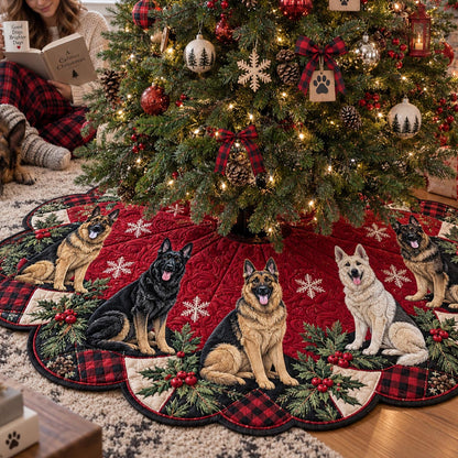 Crimson German Shepherd Custom Shape Christmas Quilted Tree Skirt TZL0DV152