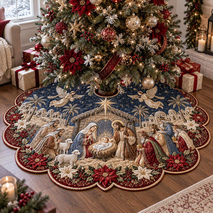 Crimson Holy Night Custom Shape Christmas Quilted Tree Skirt TZL0DV064