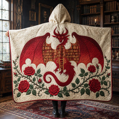 Crimson Rose Dragon Quilted Hooded Blanket TZL0DV032