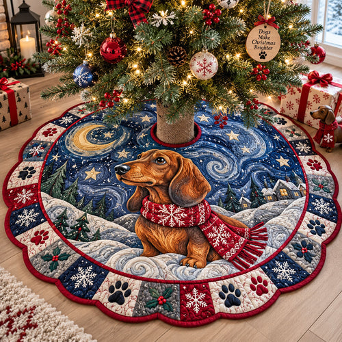 Dachshund Christmas Dreams Custom Shape Christmas Quilted Tree Skirt TZL0PT0385