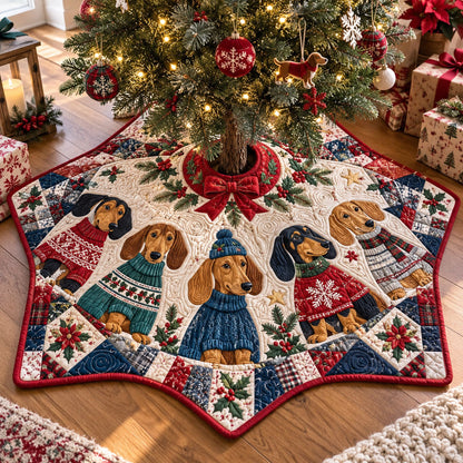 Dachshunds Under the Christmas Tree Custom Shape Christmas Quilted Tree Skirt TZL0PT0387