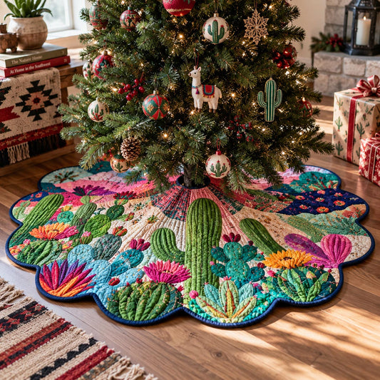 Desert Bloom Cactus Custom Shape Christmas Quilted Tree Skirt TZL0DV092