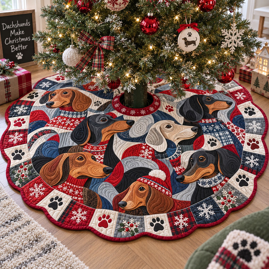 Doxie Wonderland Custom Shape Christmas Quilted Tree Skirt TZL0PT0388