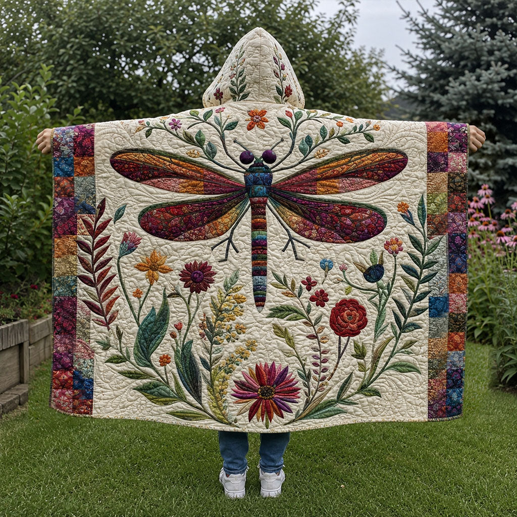 Dragonfly Garden Whispers Quilted Hooded Blanket TZL0PT0125