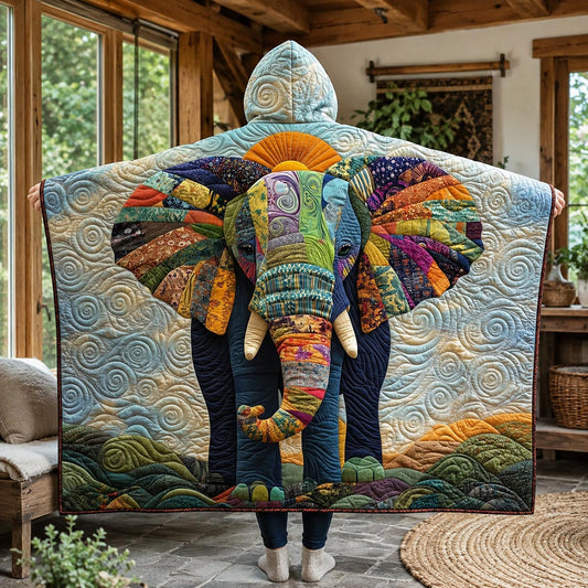 Elephant Harrmony Quilted Hooded Blanket TZL0DV018
