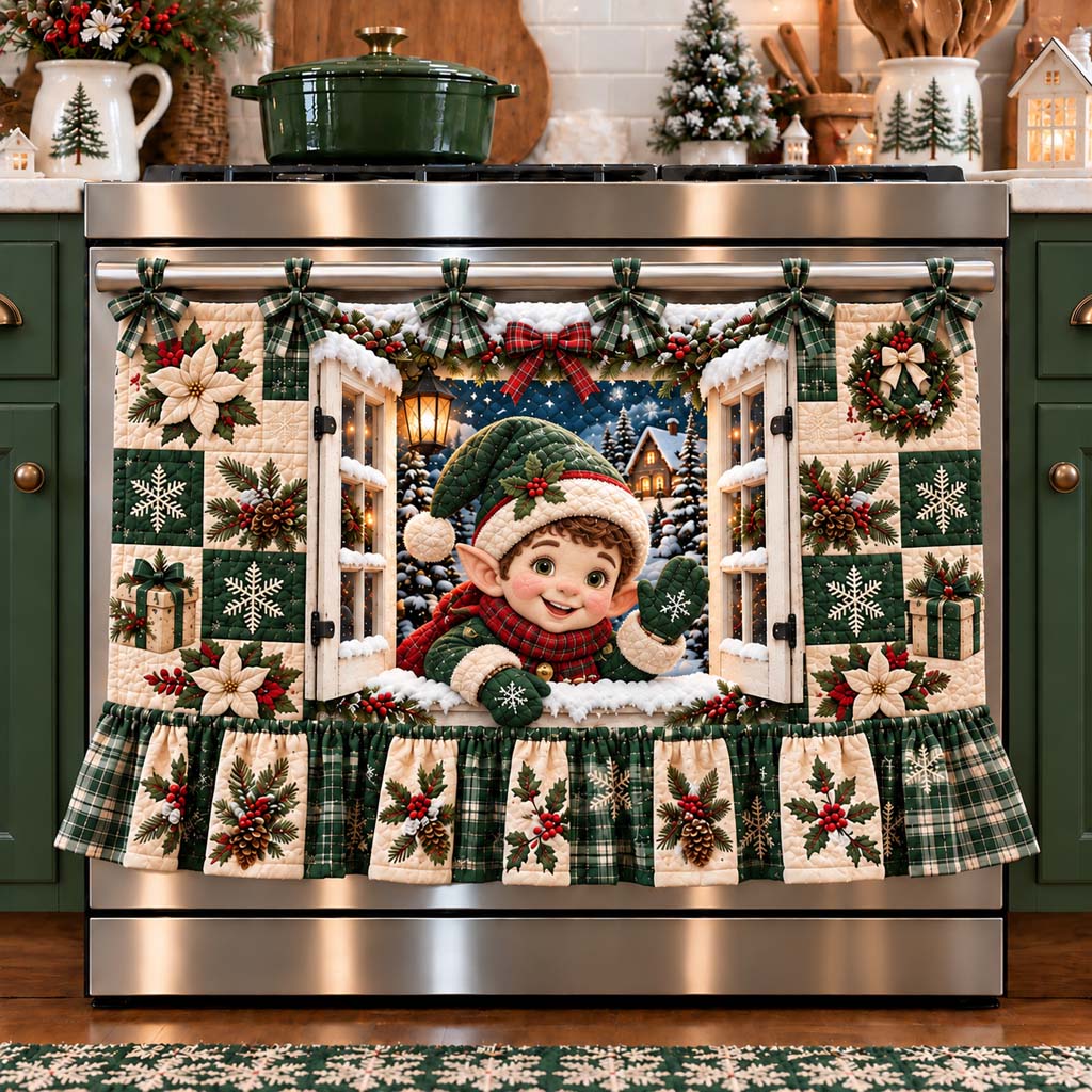 Elf Wreath Window Oven Curtain TZL0HH0227