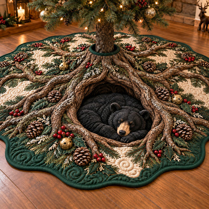 Enchanted Bear Grove Custom Shape Christmas Quilted Tree Skirt TZL0TV108