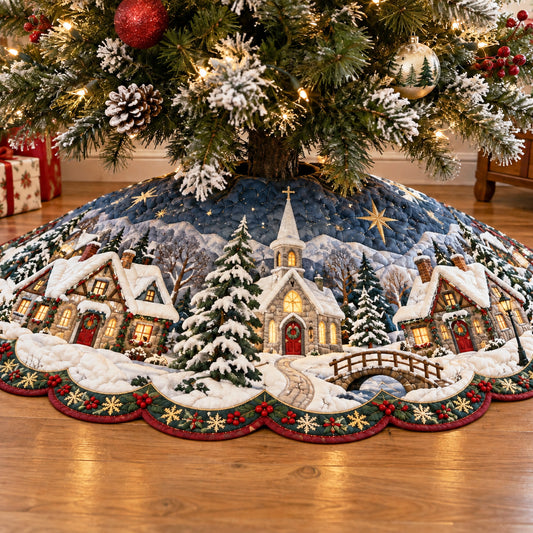Enchanted Christmas Village Custom Shape Christmas Quilted Tree Skirt TZL0TV117