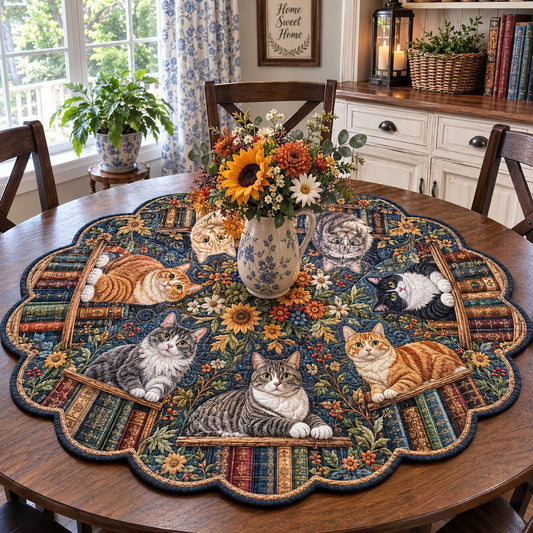 Enchanted Garden Cats Custom Shape Quilted Table Topper TZL0PT0032