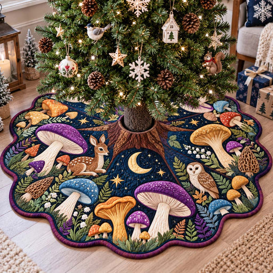Enchanted Mushroom Custom Shape Christmas Quilted Tree Skirt TZL0HH0004