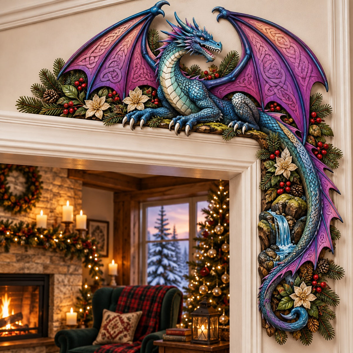 Enchanted Waterfall Dragon Christmas Door Corner Sign TZL0PT0739