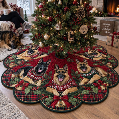 Evergreen German Shepherd Custom Shape Christmas Quilted Tree Skirt TZL0DV141