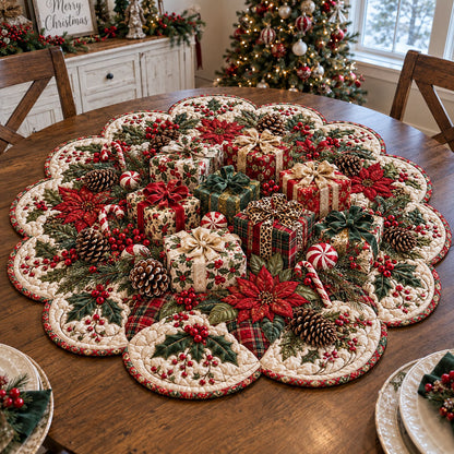 Evergreen Gift Parade Custom Shape Quilted Table Topper TZL0PT0347