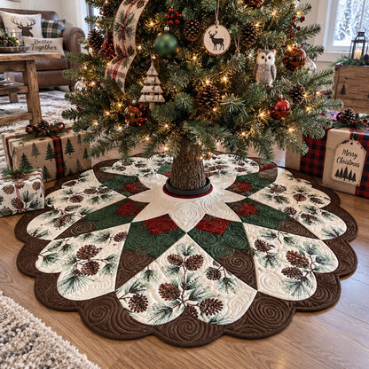 Evergreen Holiday Home Custom Shape Christmas Quilted Tree Skirt TZL0PT0256