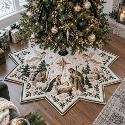 Evergreen Holy Family Star Custom Shape Christmas Quilted Tree Skirt TZL0DV062