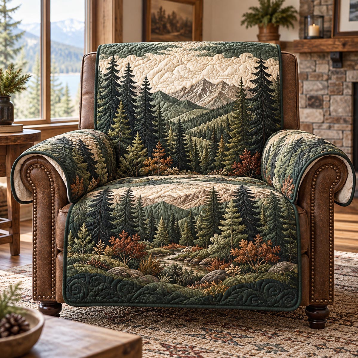 Evergreen Mountain Forest Quilted Sofa Cover TZL0DV493