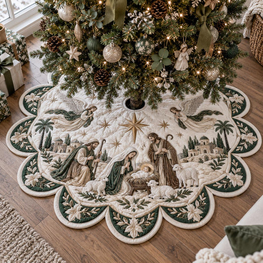 Evergreen Nativity Grace Custom Shape Christmas Quilted Tree Skirt TZL0DV055