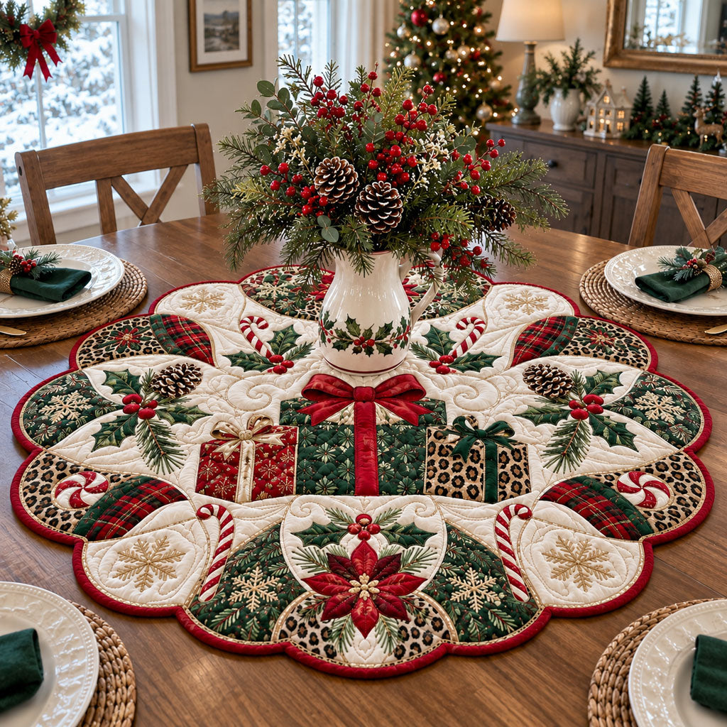 Evergreen Noel Gift Collection Custom Shape Quilted Table Topper TZL0PT0348