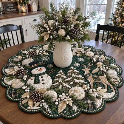Evergreen Snowman Christmas Custom Shape Quilted Table Topper TZL0PT0366