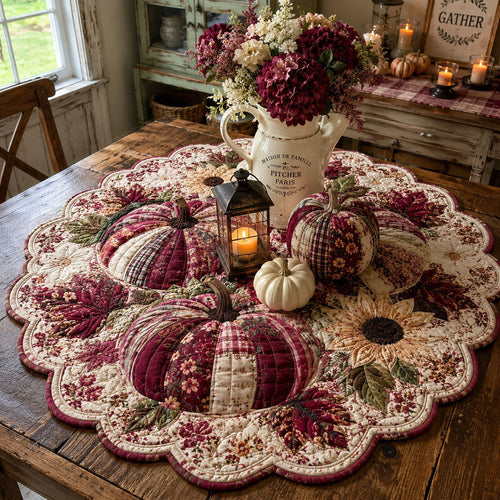 Farmhouse Pumpkin Charm Custom Shape Quilted Table Topper SN0PT435