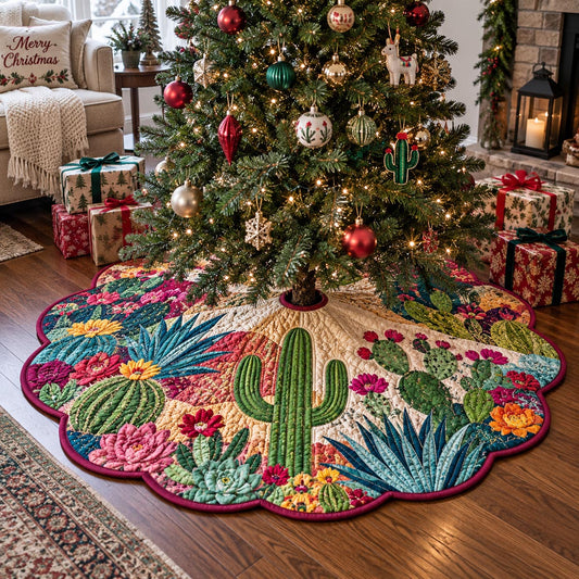 Festive Cactus Garden Custom Shape Christmas Quilted Tree Skirt TZL0DV093