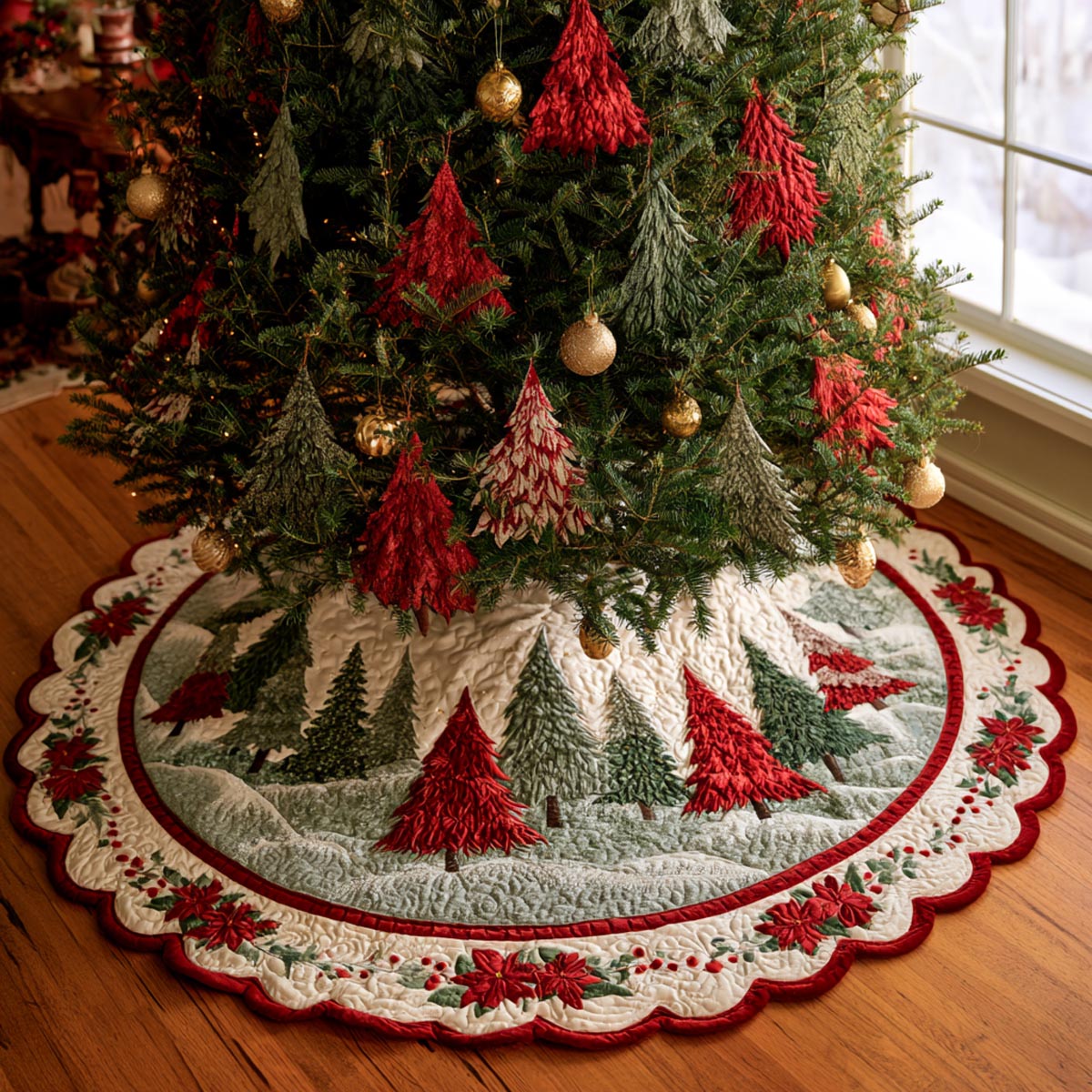Festive Forest Custom Shape Christmas Quilted Tree Skirt TZL0DV039