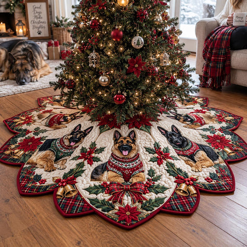 Festive German Shepherd Custom Shape Christmas Quilted Tree Skirt TZL0DV144