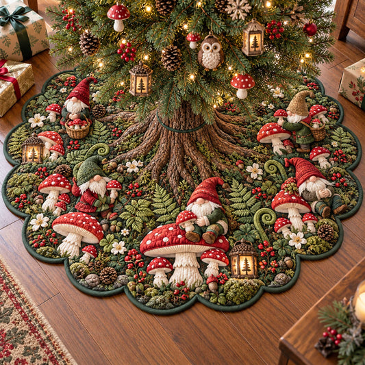 Festive Mushrooms Custom Shape Christmas Quilted Tree Skirt TZL0TD19