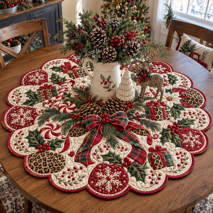 Festive Pinecone Elegance Custom Shape Quilted Table Topper TZL0PT0349